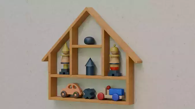 Wooden Shelf Low-poly 3D model 3