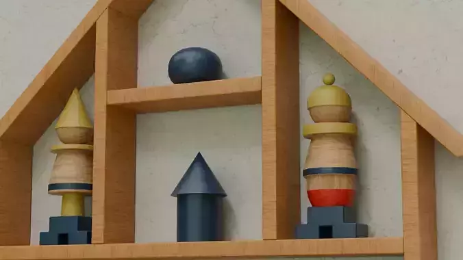 Wooden Shelf Low-poly 3D model 5