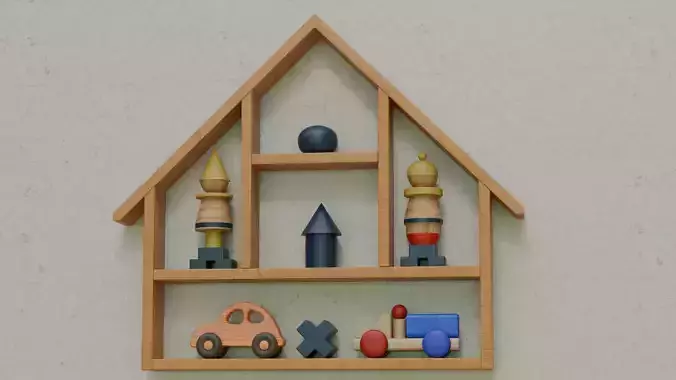 Wooden Shelf Low-poly 3D model
