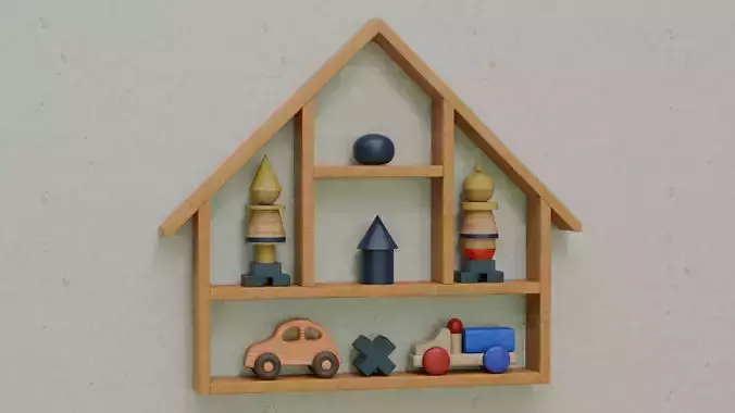 Wooden Shelf Low-poly 3D model 2