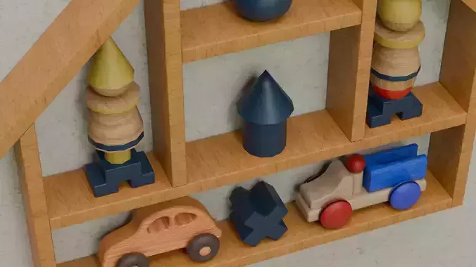 Wooden Shelf Low-poly 3D model 7