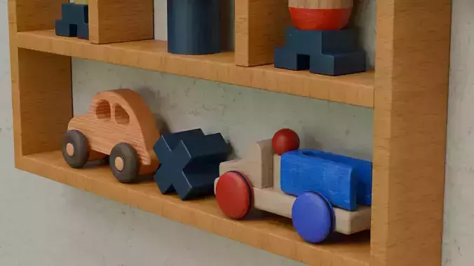 Wooden Shelf Low-poly 3D model 6