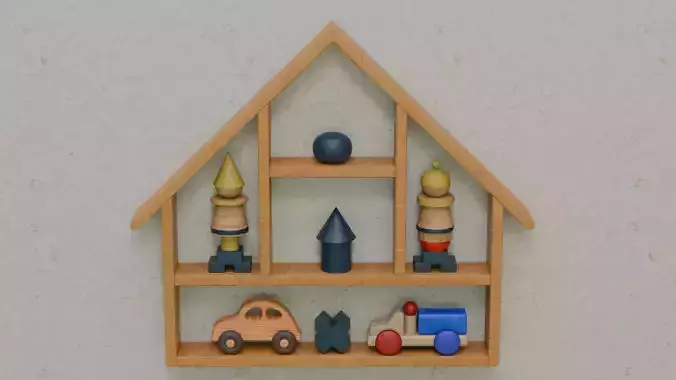 Wooden Shelf Low-poly 3D model 4