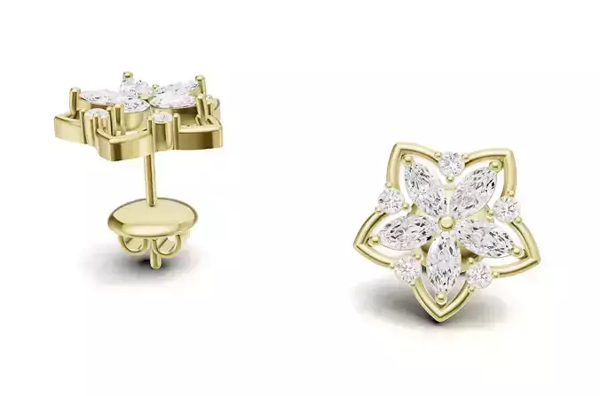 Marquise Diamond Flower Style Earrings For Women