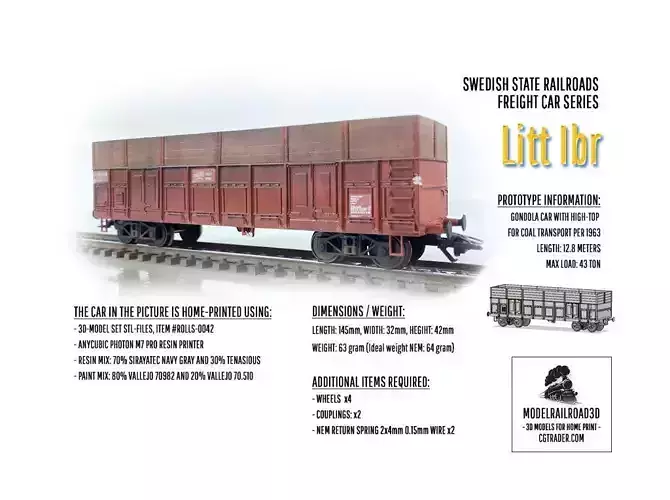 ROLLS-0050 SJ Gondola car Litt Ibr in H0-scale 3D print model