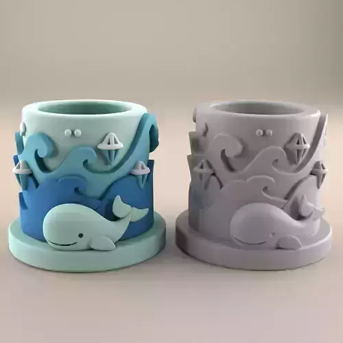 Cute Whale Ocean Planter Decor 3D Print File 3D print model