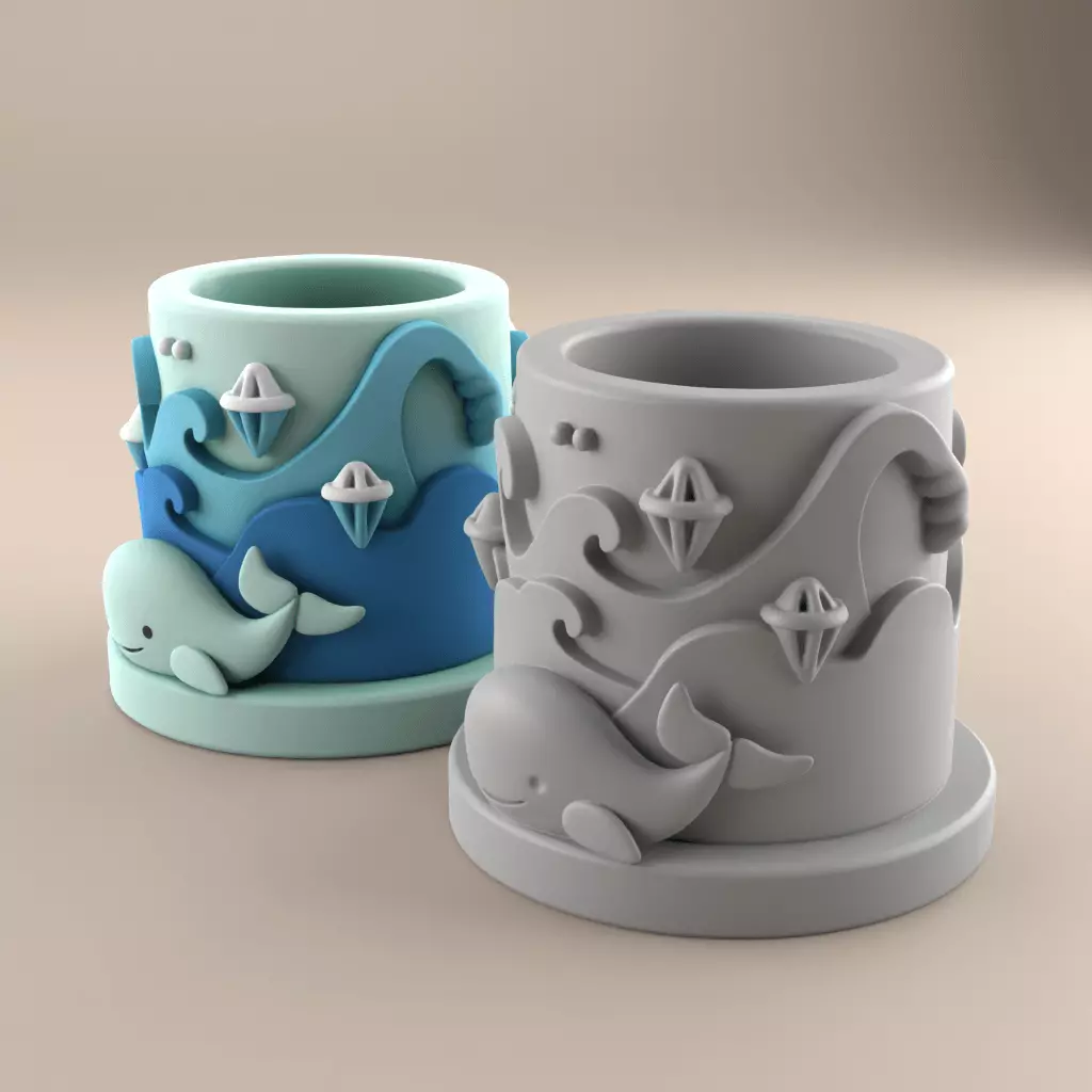 Cute Whale Ocean Planter Decor 3D Print File 3D print model_1