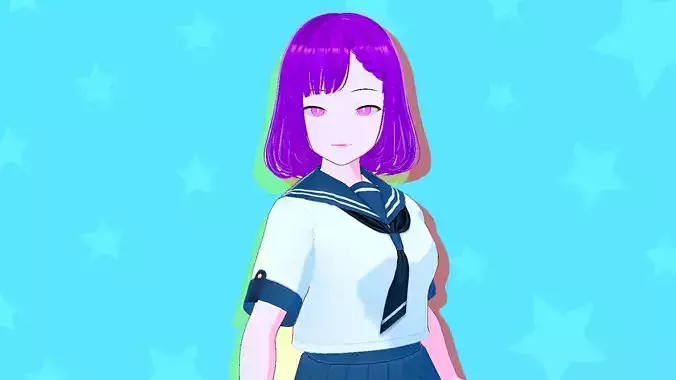 Japanese Schoolgirl Anime 3D Model  Low Poly Stylized Character