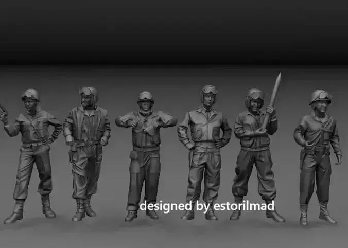 WW2 PACK 6 AMERICAN TANKER SHERMAN CREW 3D print model