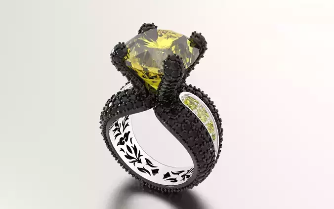 Ring with cushion cut citrine and diamond