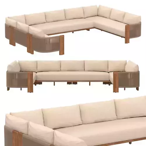 Striata Teak Customizable Sectional 3D model