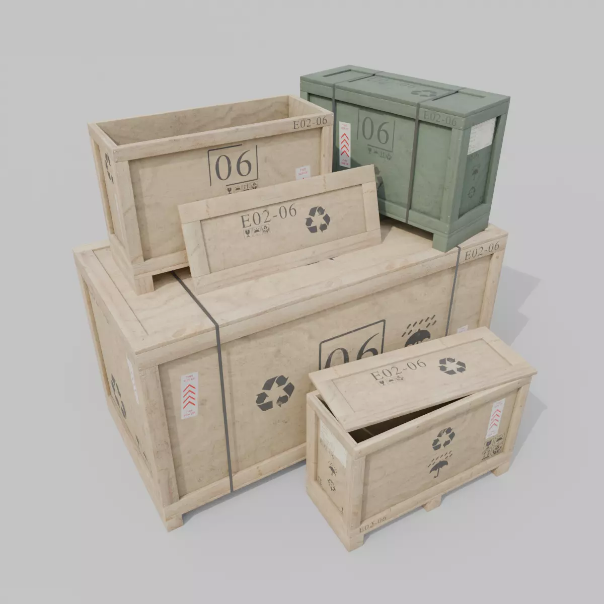 Customizable Wooden Crate Duo - Long Forms 3D Model Collection_0