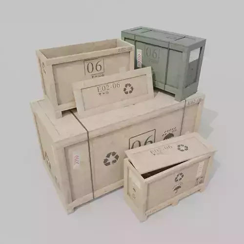 Customizable Wooden Crate Duo - Long Forms 3D Model Collection
