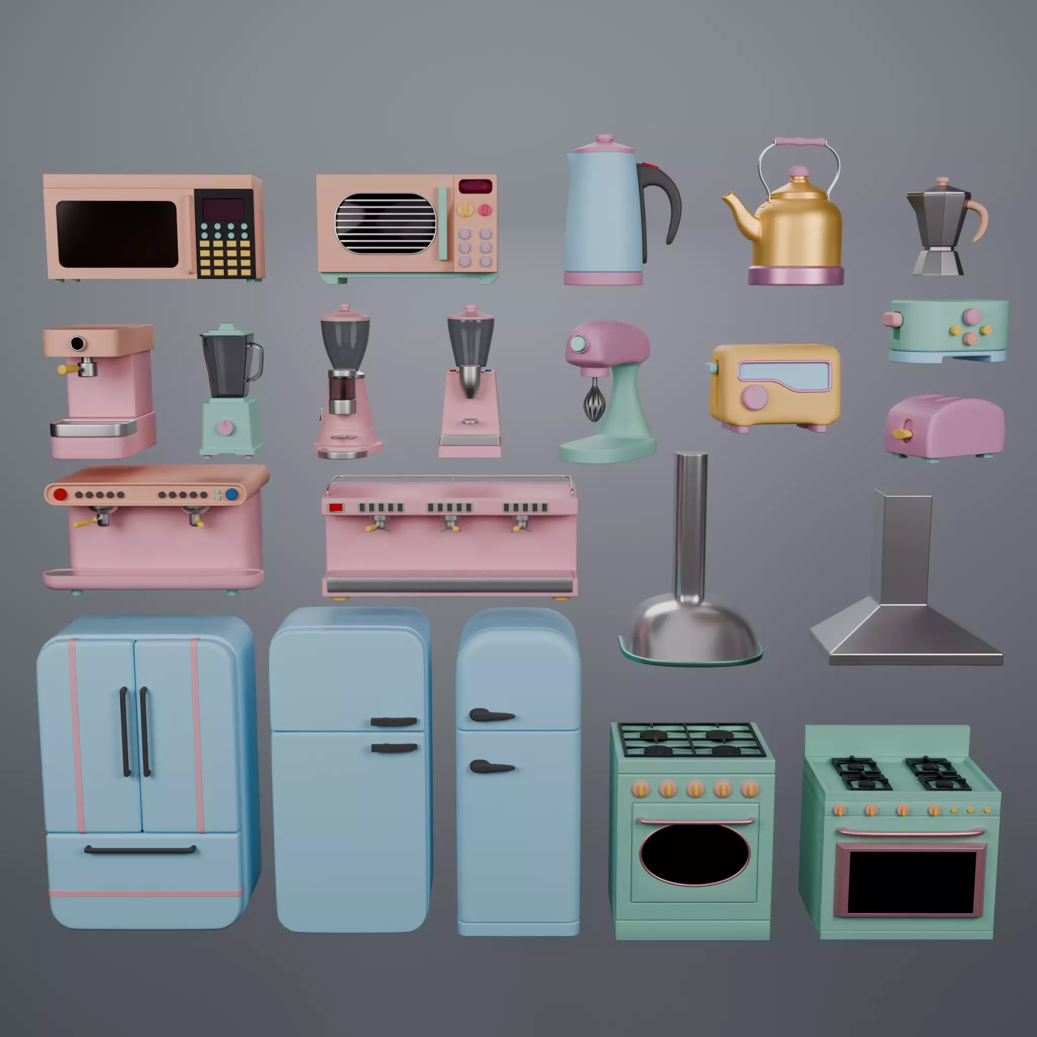 Stylized Kitchen Appliances Pack Low-poly 3D model