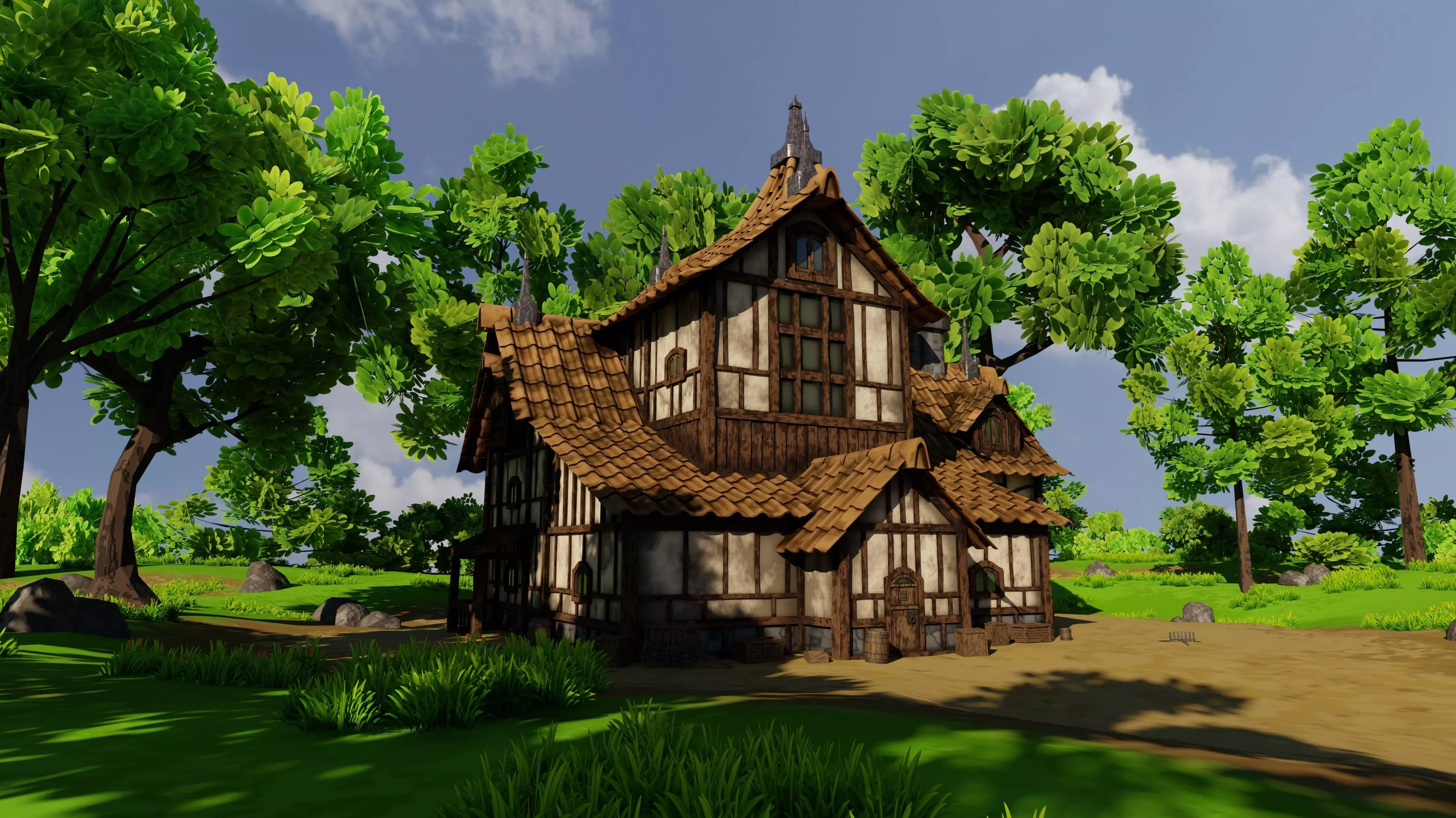 Medieval House 10 With Environment 3D model_9