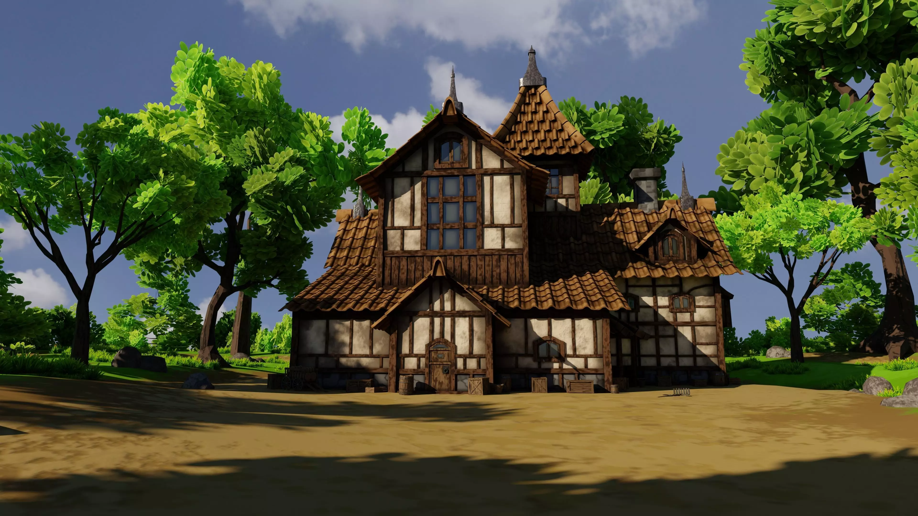 Medieval House 10 With Environment 3D model_13