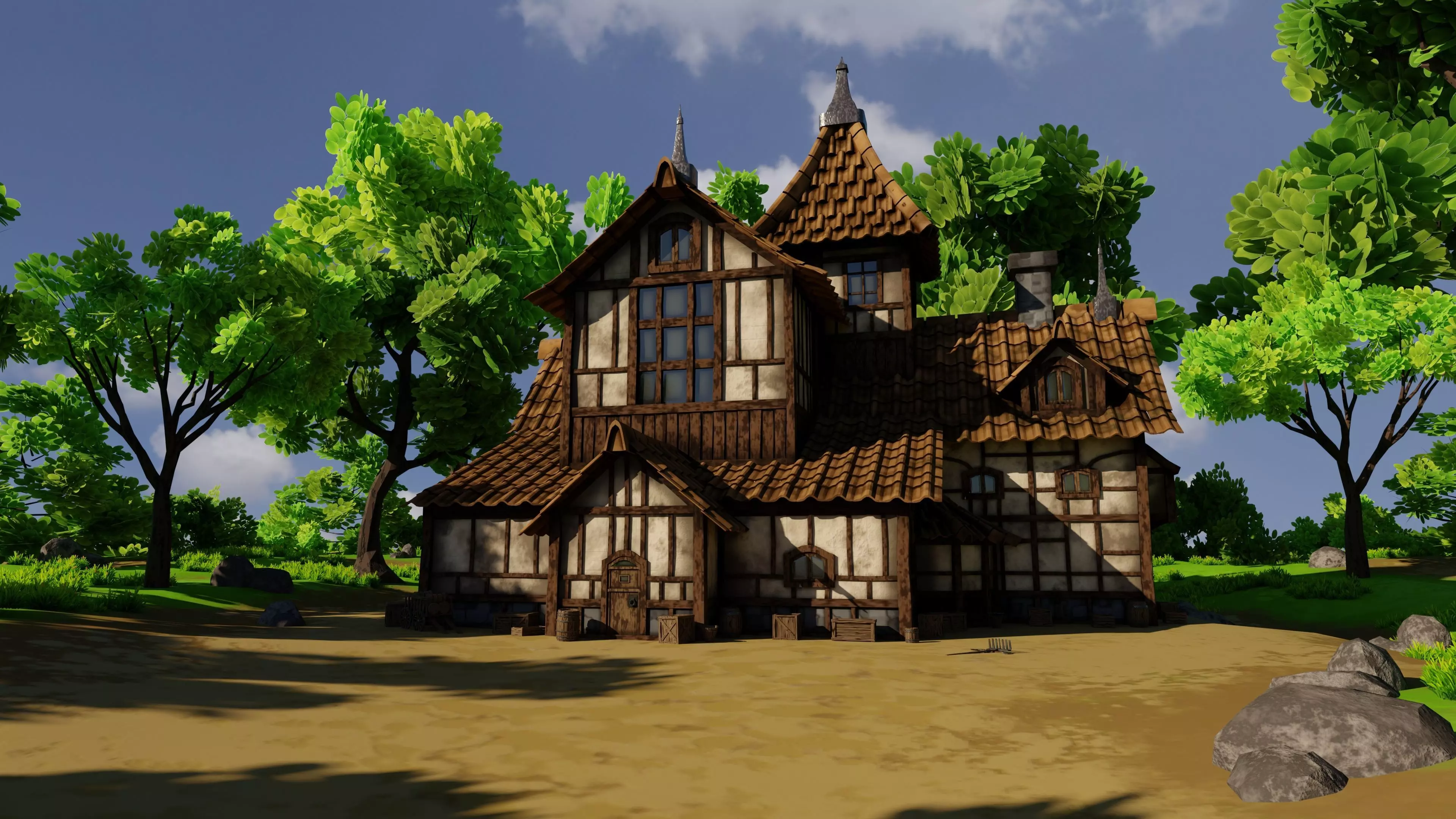 Medieval House 10 With Environment 3D model_11
