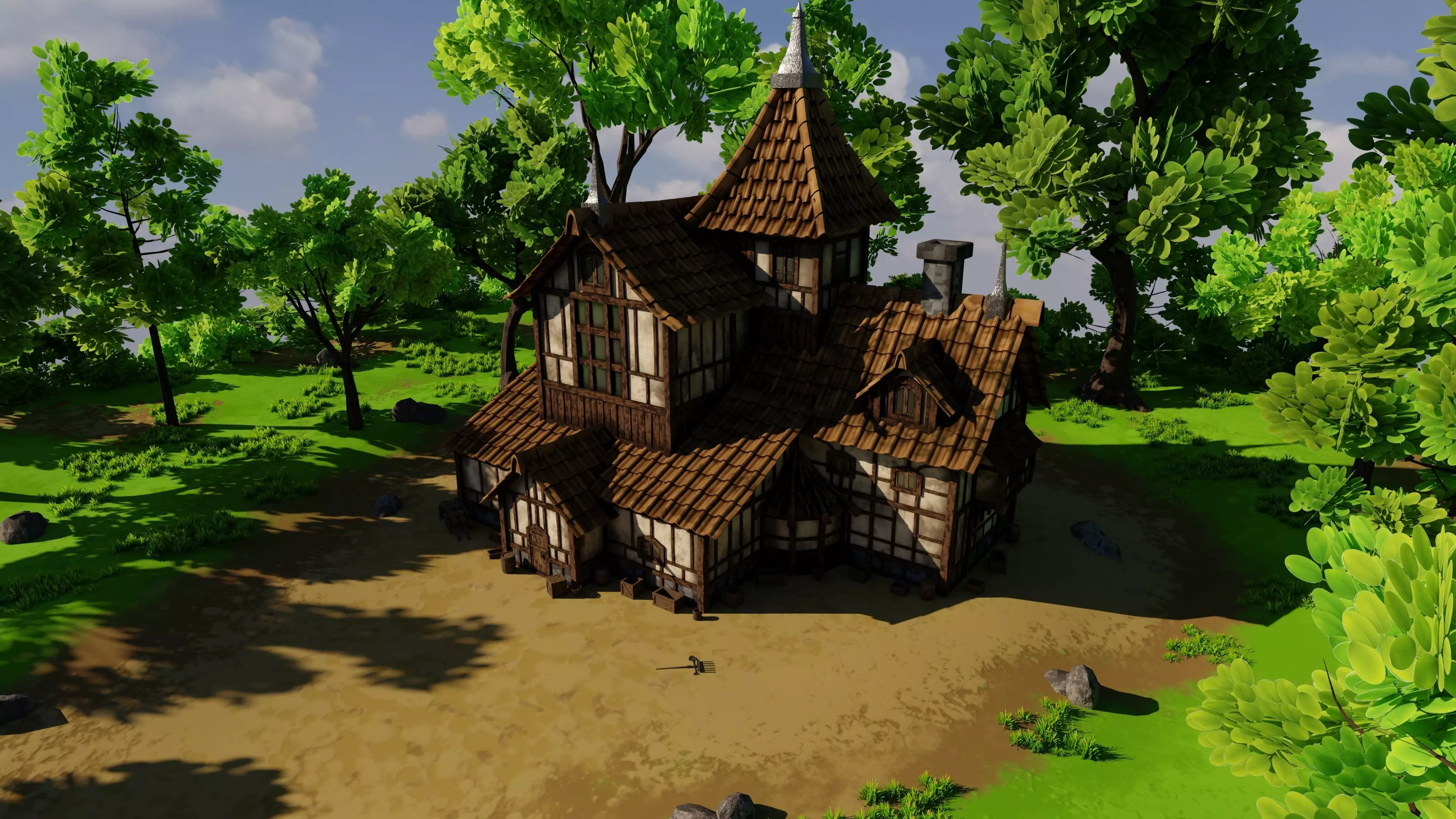 Medieval House 10 With Environment 3D model_7