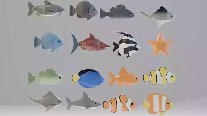 Low Poly Fishes Pack Rigged