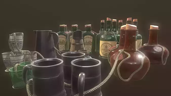 Pirate Bottles Glasses Jugs and Tankards