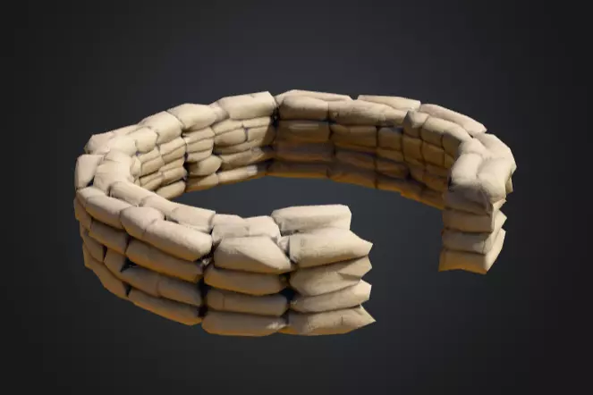 Half Circle Sandbag Wall Low-poly 3D model_0