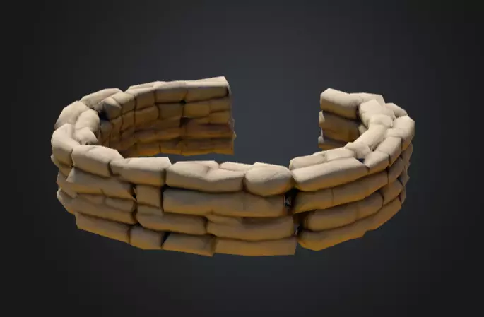 Half Circle Sandbag Wall Low-poly 3D model_2