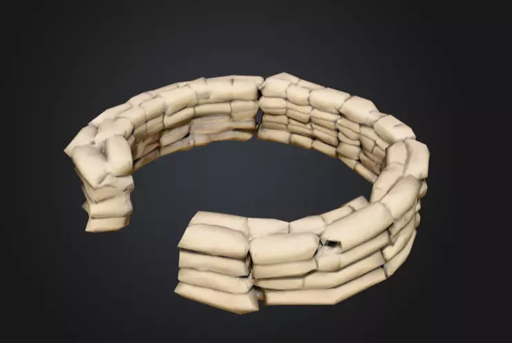Half Circle Sandbag Wall Low-poly 3D model_5