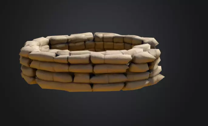 Half Circle Sandbag Wall Low-poly 3D model_1