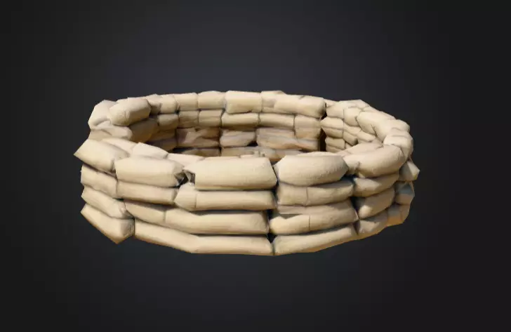 Half Circle Sandbag Wall Low-poly 3D model_4