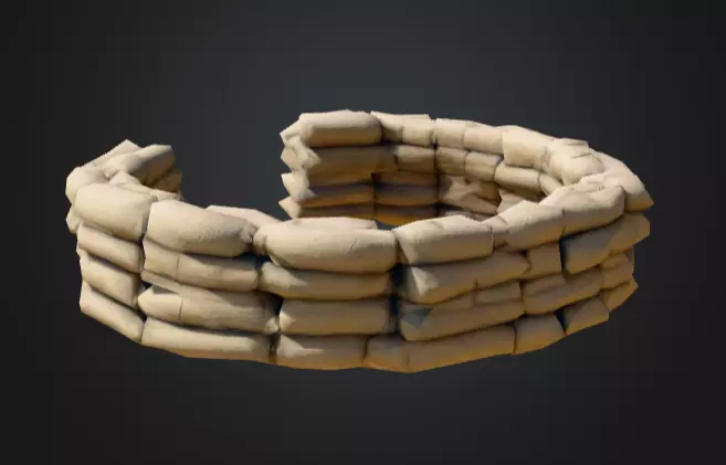 Half Circle Sandbag Wall Low-poly 3D model_3