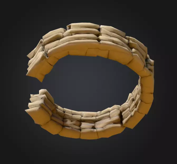 Half Circle Sandbag Wall Low-poly 3D model_7