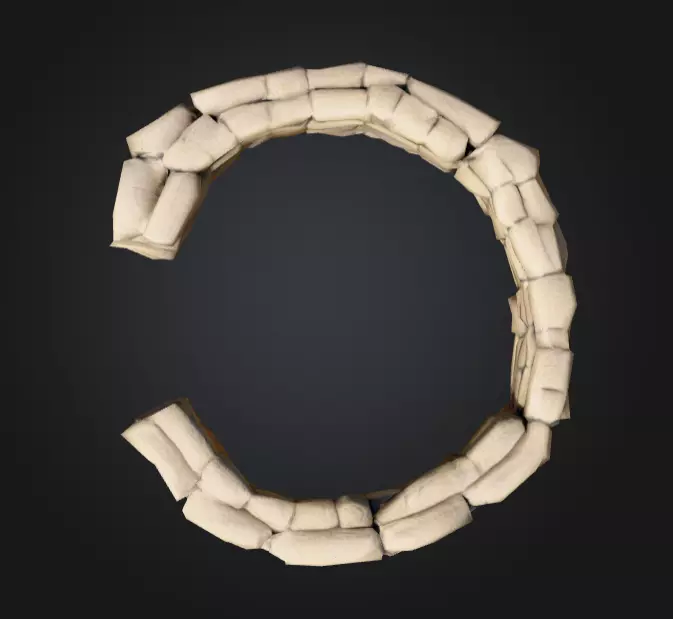 Half Circle Sandbag Wall Low-poly 3D model_6