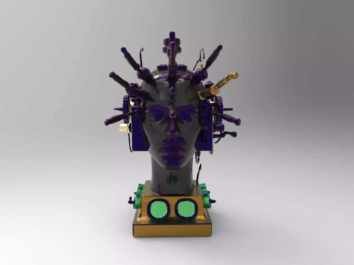 Cyberpunk Neural Head Sculpture 3D print model_3