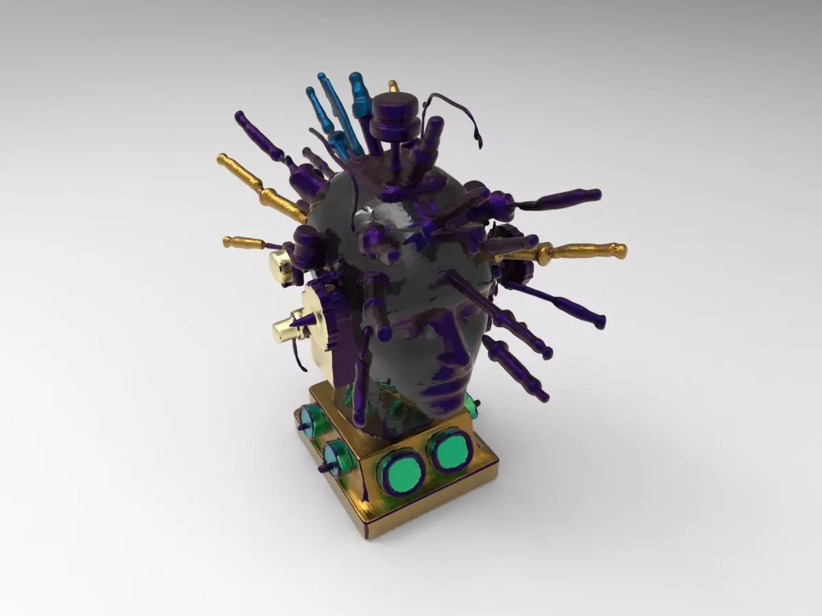 Cyberpunk Neural Head Sculpture 3D print model_1