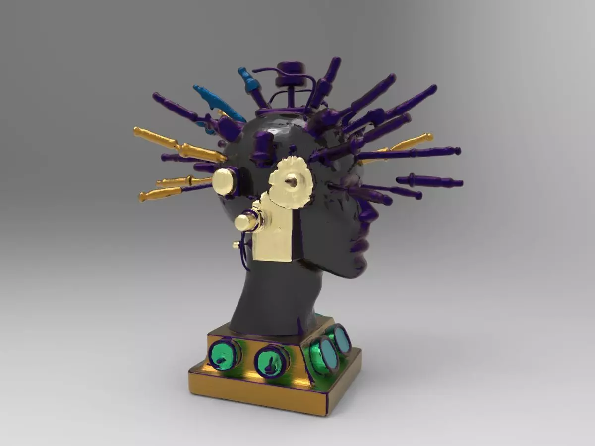 Cyberpunk Neural Head Sculpture 3D print model_2