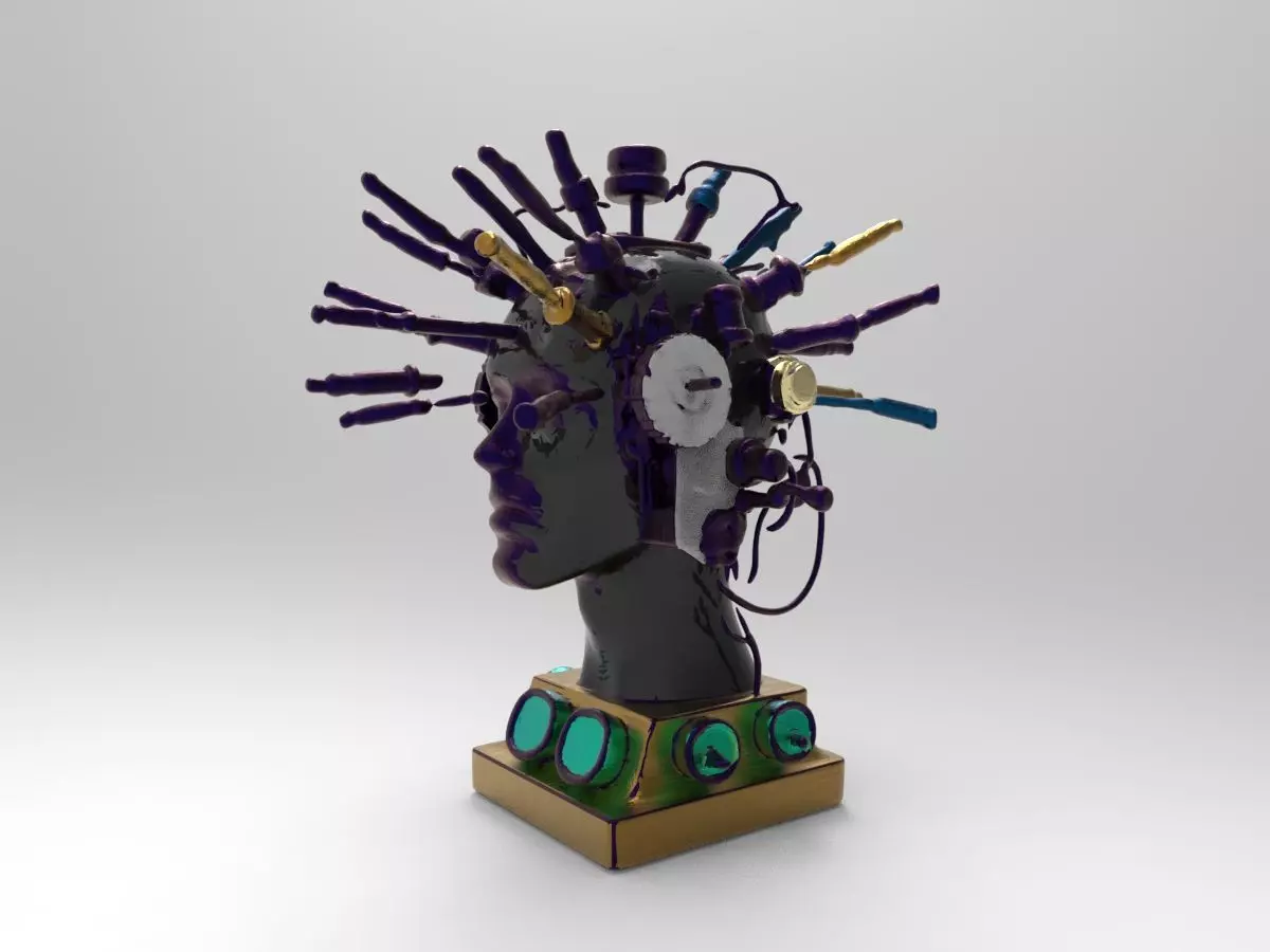 Cyberpunk Neural Head Sculpture 3D print model_4