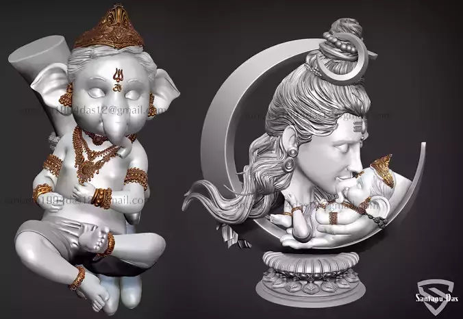 Baby Ganesh in Shiv jis Hand 3D print model