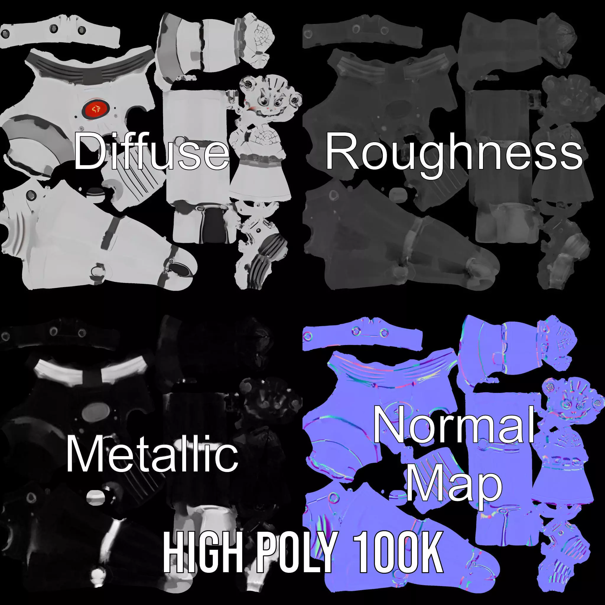 Retro Robot with Antennas Model Pack Low-poly 3D model_3