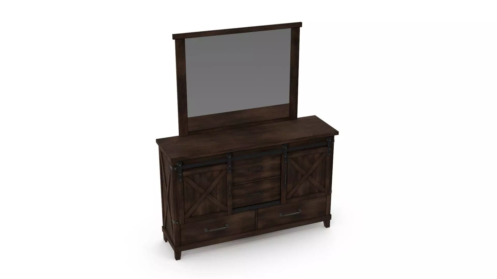 Drawer Dresser in Dark Walnut With Mirror 3D model