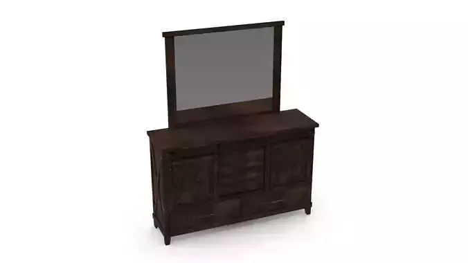 Drawer Dresser in Dark Walnut With Mirror