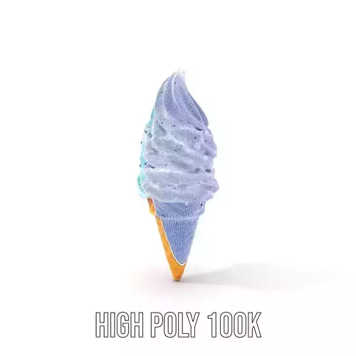 Realistic Ice Cream Cone Model Pack with Blue Swirl Texture Low-poly 3D model 4