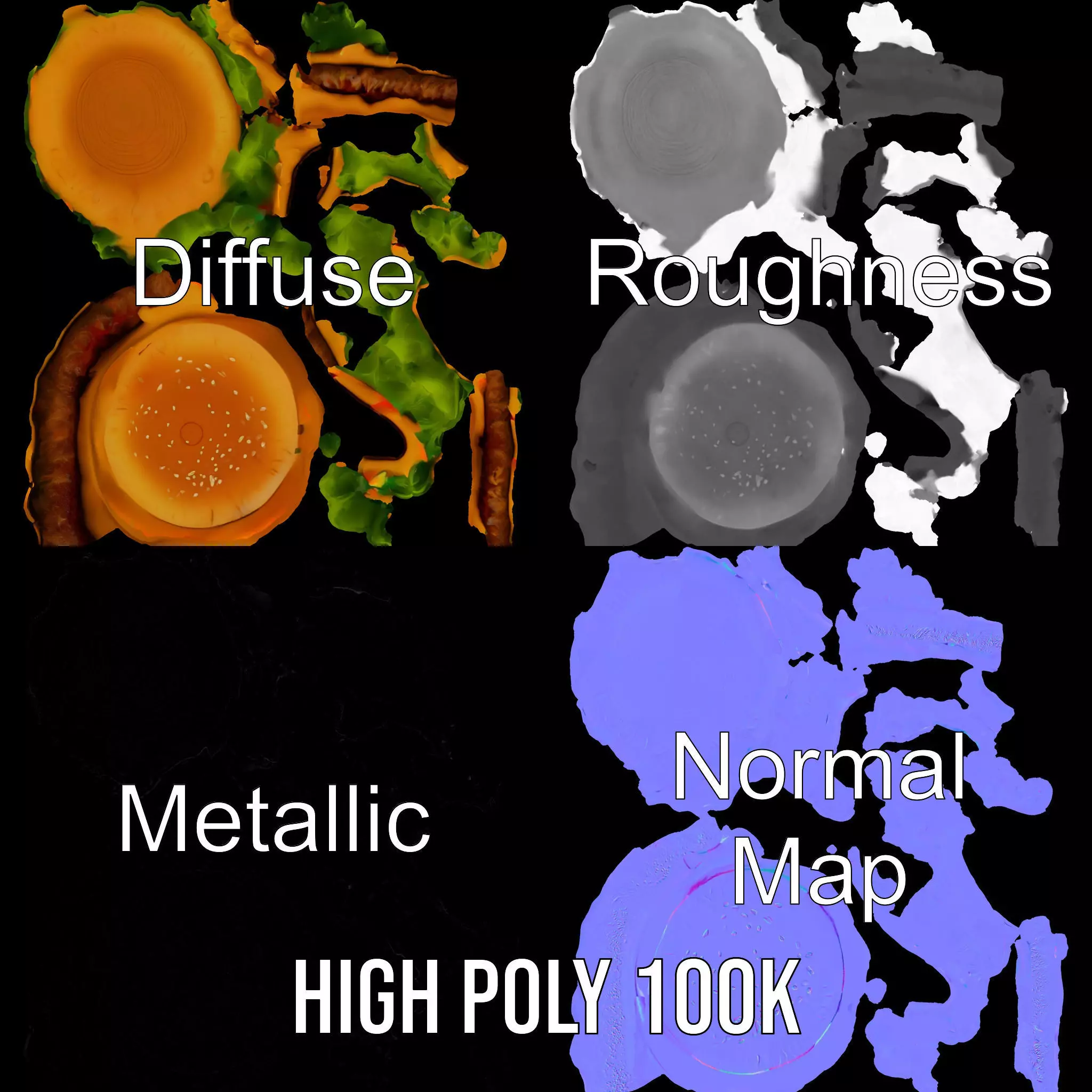Realistic Cheeseburger with Lettuce Model Pack Low-poly 3D model_3