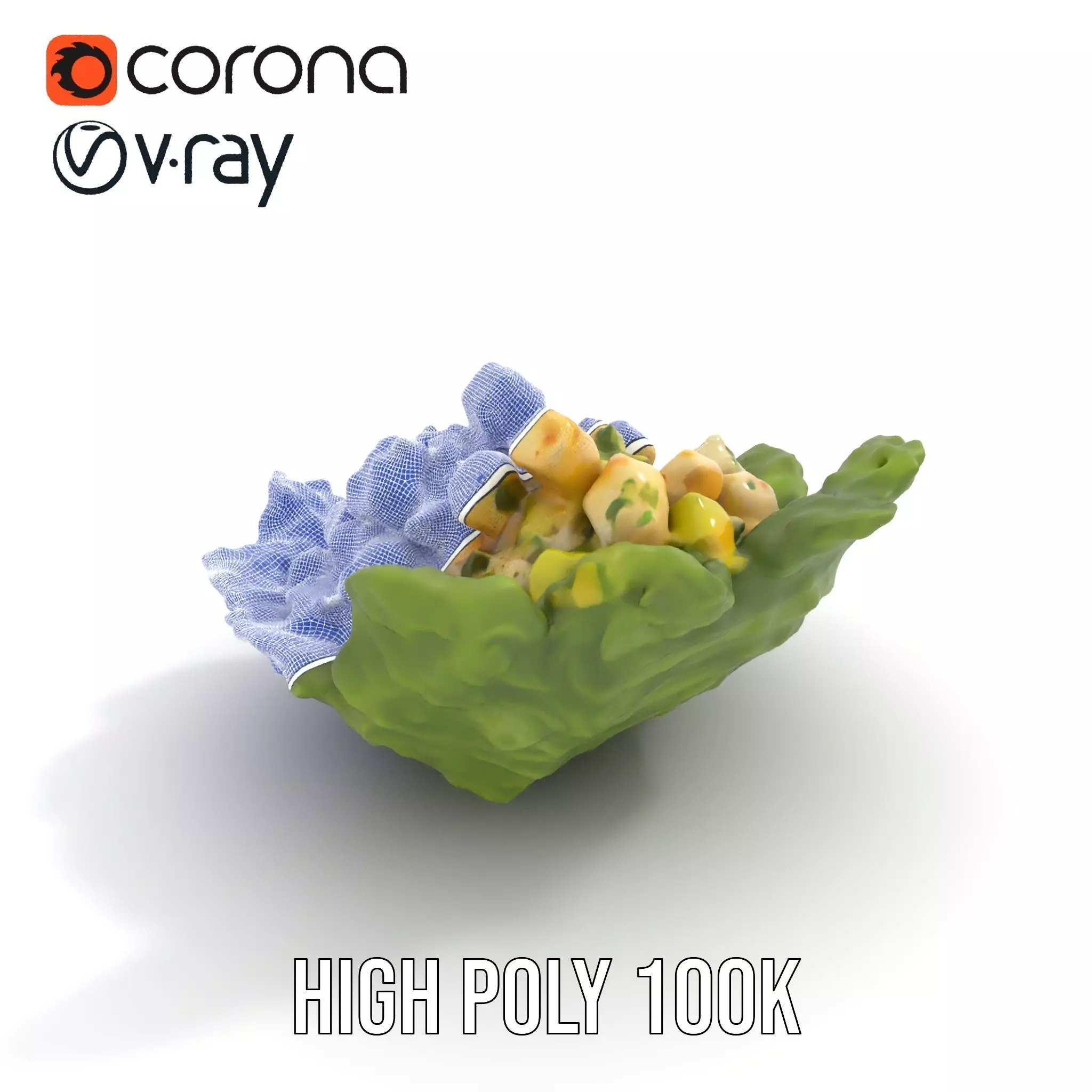 Fresh Seafood Salad on Lettuce model pack Low-poly 3D model_29