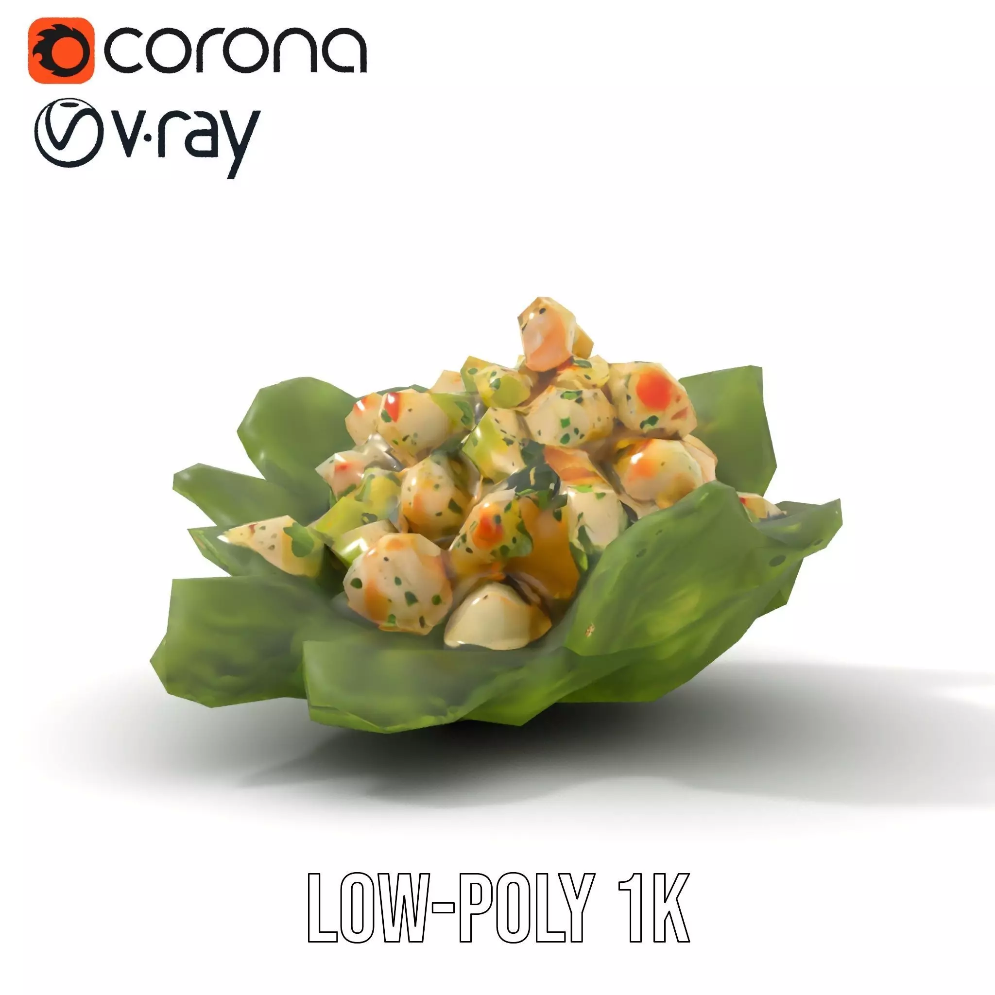 Fresh Seafood Salad on Lettuce model pack Low-poly 3D model_11