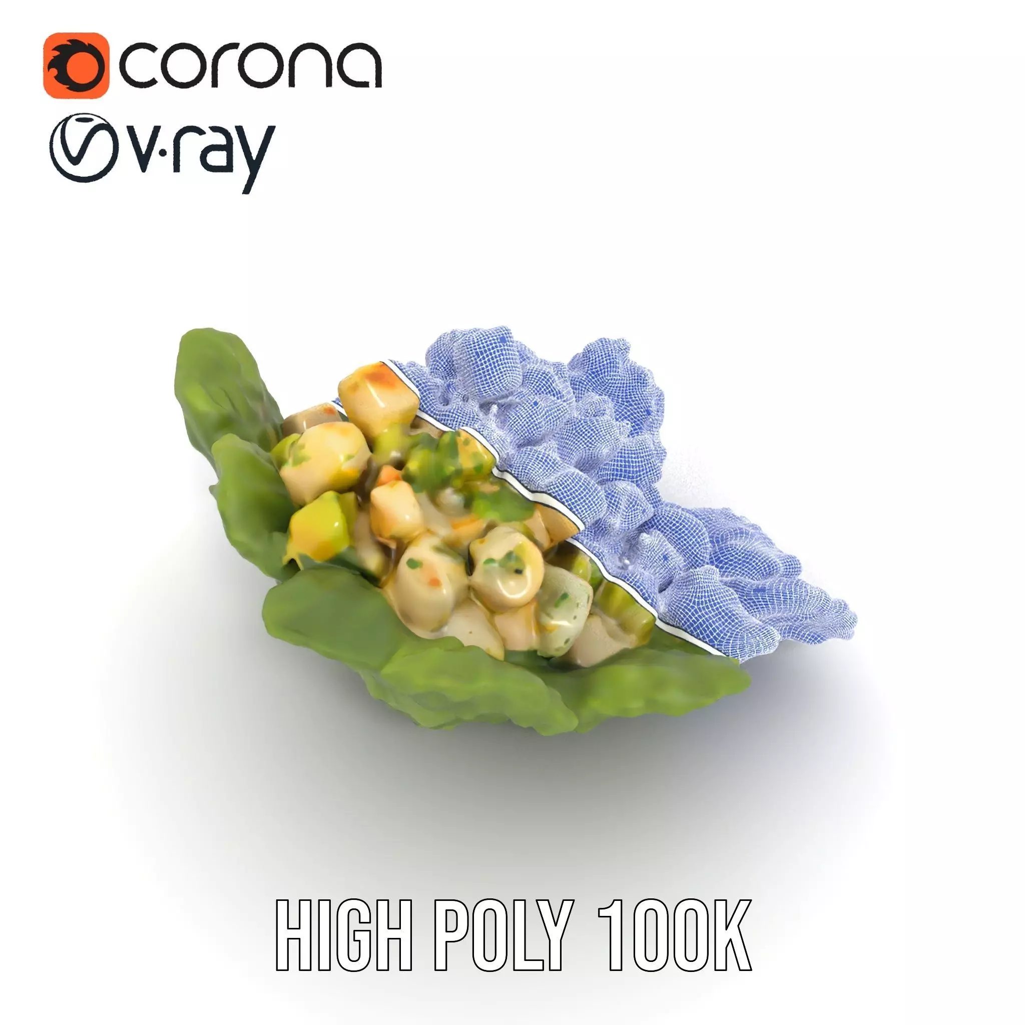 Fresh Seafood Salad on Lettuce model pack Low-poly 3D model_26