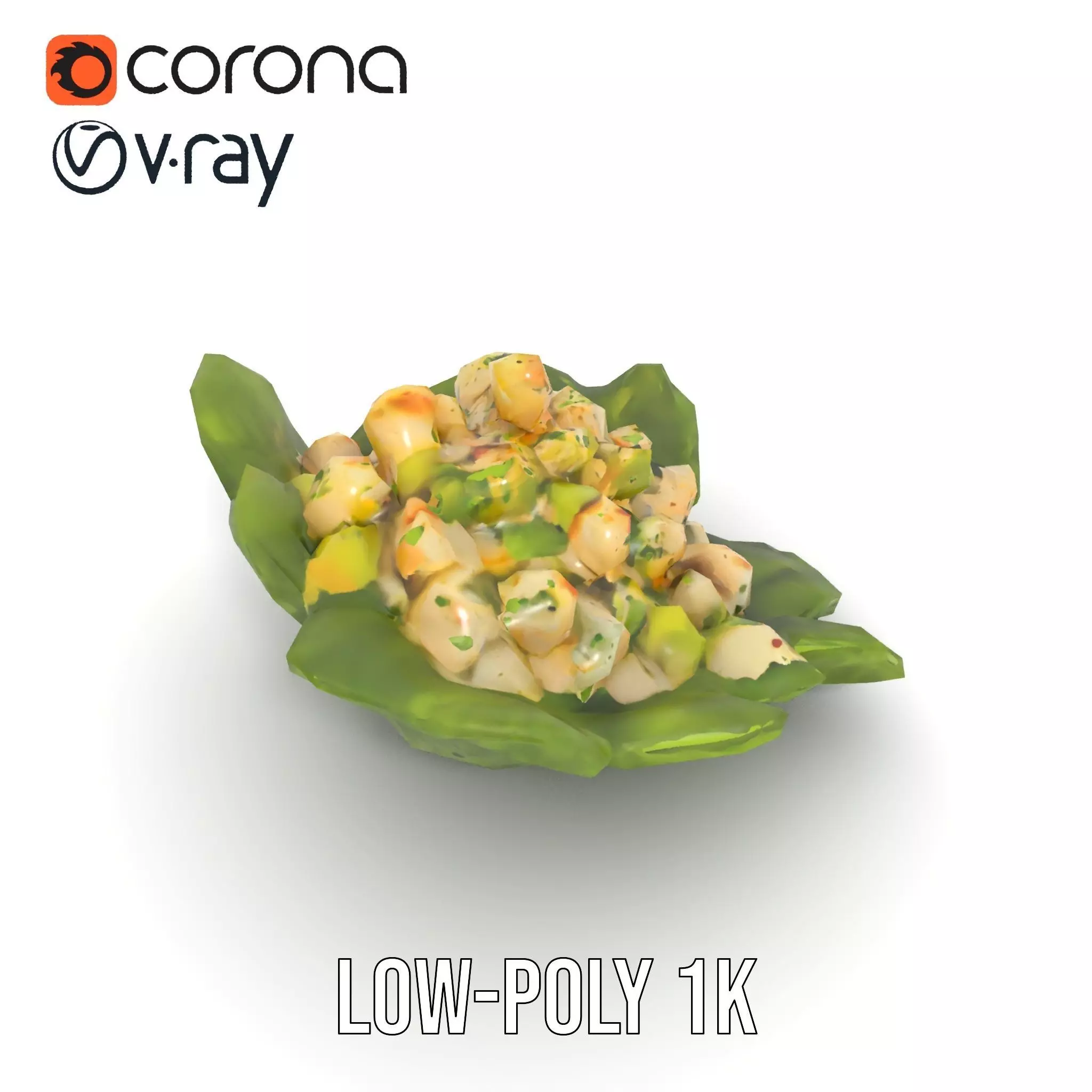 Fresh Seafood Salad on Lettuce model pack Low-poly 3D model_7