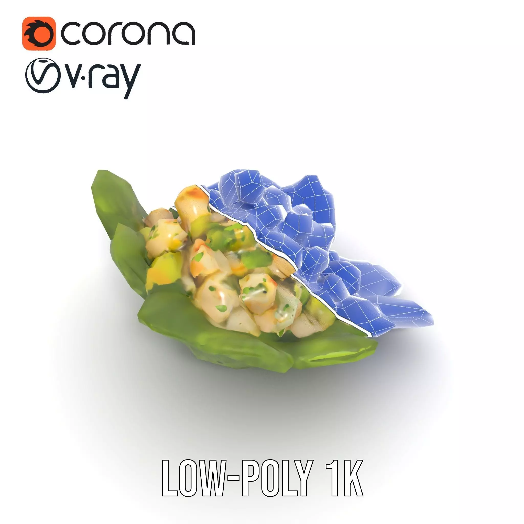 Fresh Seafood Salad on Lettuce model pack Low-poly 3D model_28