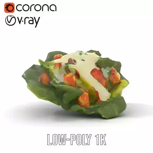 Caesar Salad Model Pack with Lettuce and Croutons Low-poly 3D model 7