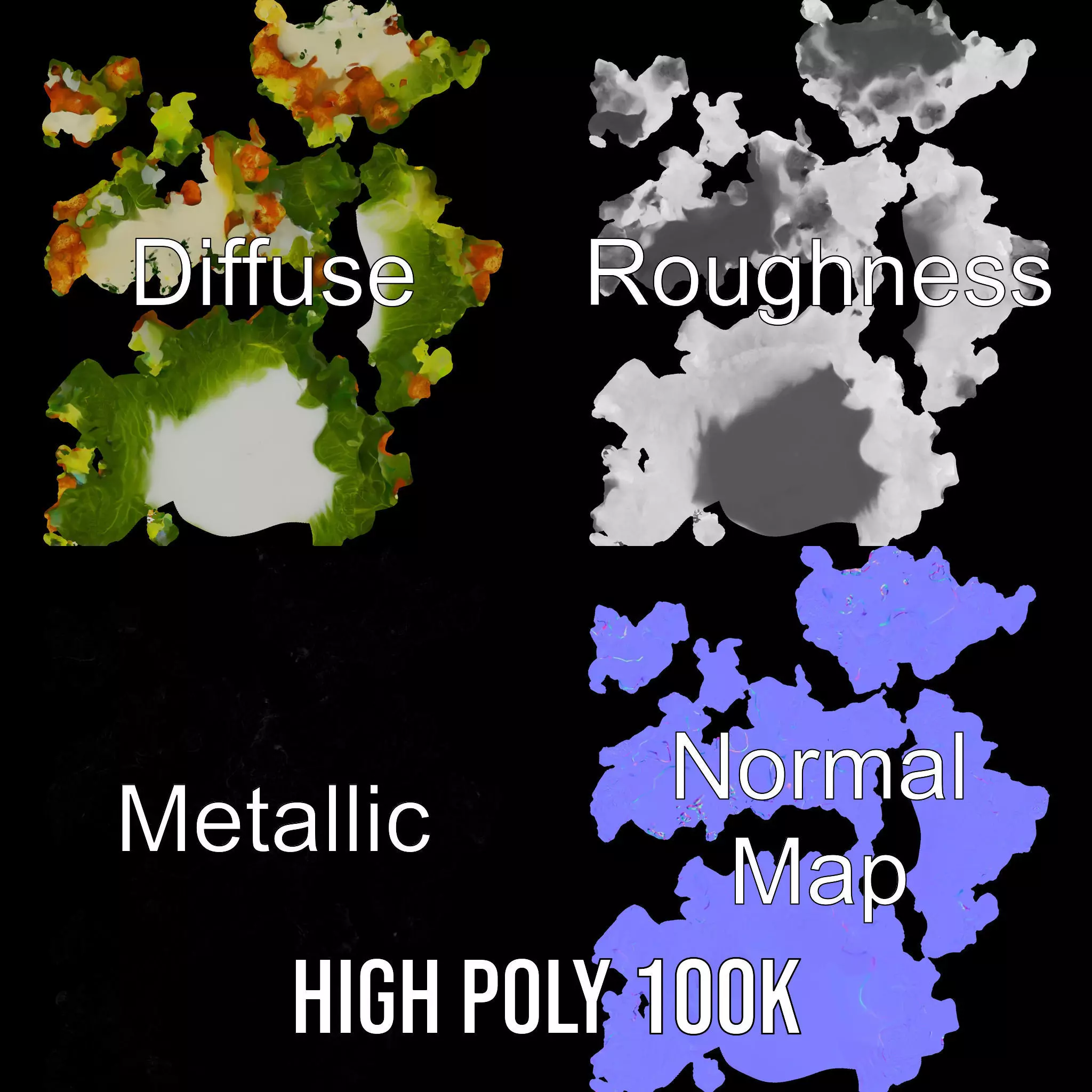 Caesar Salad Model Pack with Lettuce and Croutons Low-poly 3D model_3