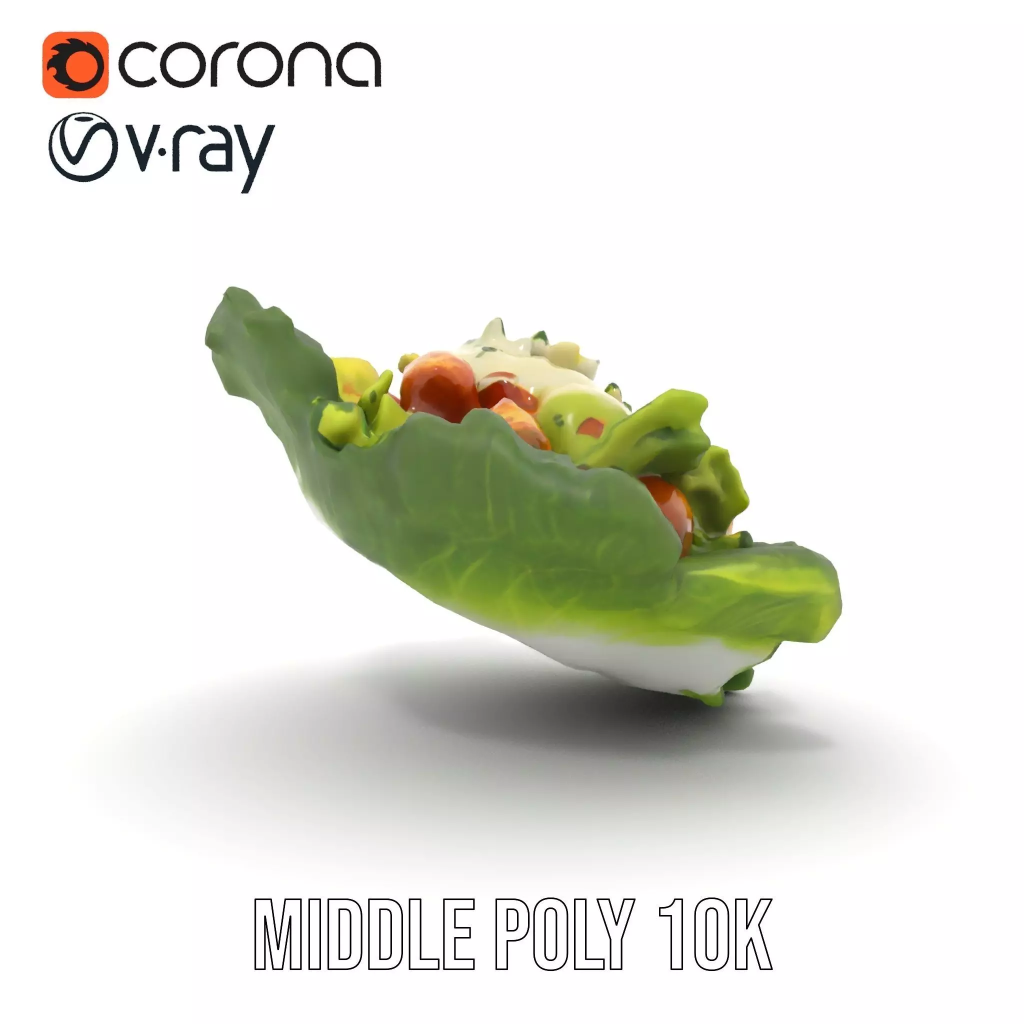 Caesar Salad Model Pack with Lettuce and Croutons Low-poly 3D model_10